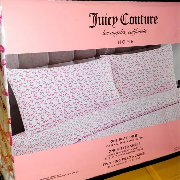 JUICY COUTURE KING SHEET SET BOWSJUICY COUTURE SHEET SET KING SIZE NEW